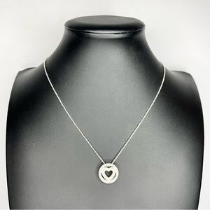 AVON '07 Halo Heart Crystal Pendant Necklace Silver Tone 16"